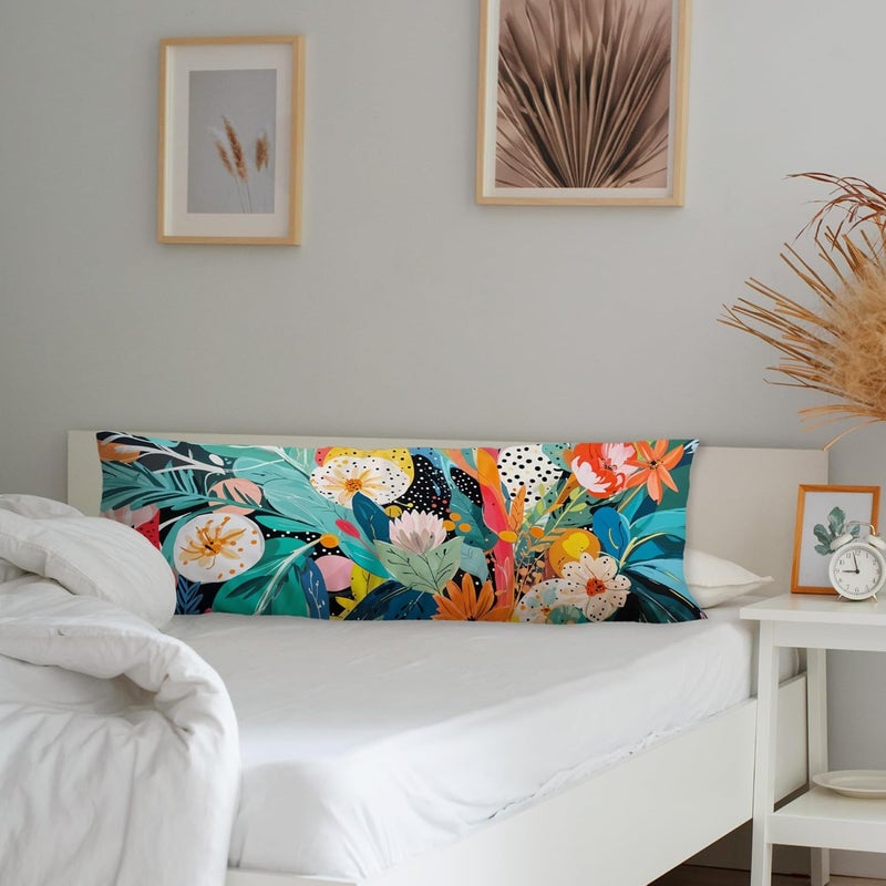 Exqcom Store Abstract Boho Tropical Floral Body Pillow Covers 20x54, Trendy Maximalist Eclectic Colorful Botanical Long Body Pillow Case Cover with Hidden Zipper for Women Men Adults - Image 3